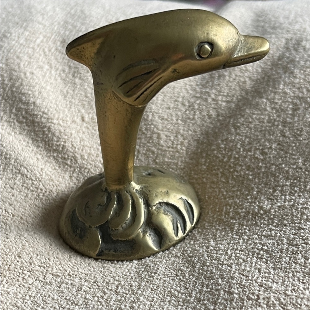 Vintage, standing,Solid brass, Dolphin Figurine. Heavy. Detailed. EUC
